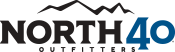 North 40 Outfitters logo with the words "NORTH 40" in bold letters, "NORTH" in black, "40" in blue, and mountain silhouettes above the text.